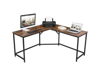 Stijlvolle computertafel - rustiek bruin - 149x149x75 cm - spaanplaat, staal