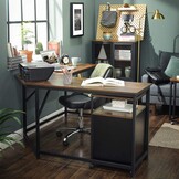 Stijlvolle computertafel - rustiek bruin - 149x149x75 cm - spaanplaat, staal