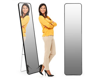 Passpiegel staand - 159x39 cm - zwart - anti-slip voeten
