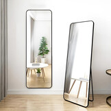 Passpiegel staand - 159x39 cm - zwart - anti-slip voeten