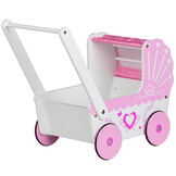 Poppenwagen - hout - roze kap - antislip wielen