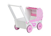 Poppenwagen - hout - roze kap - antislip wielen