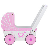 Poppenwagen - hout - roze kap - antislip wielen