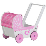 Poppenwagen - hout - roze kap - antislip wielen