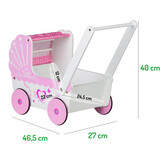 Poppenwagen - hout - roze kap - antislip wielen