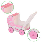 Poppenwagen - hout - roze kap - antislip wielen