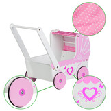 Poppenwagen - hout - roze kap - antislip wielen