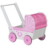 Poppenwagen - hout - roze kap - antislip wielen