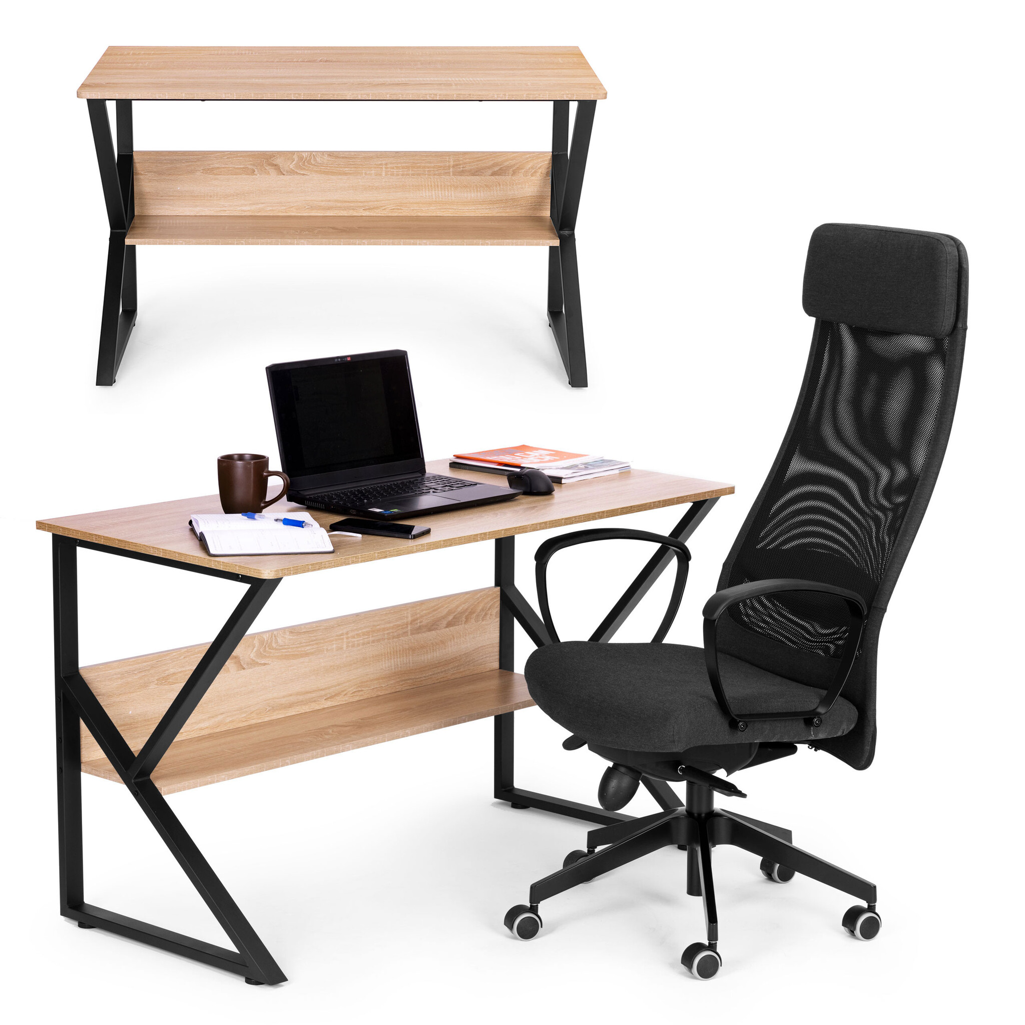 Modern computerbureau - licht eiken - 120x60 cm - extra plank