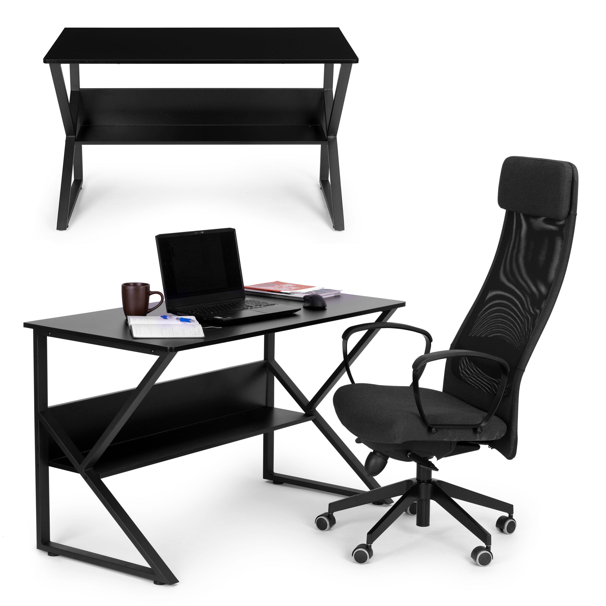 Ruim computerbureau - zwart - 120x60x72.5 cm - extra plank