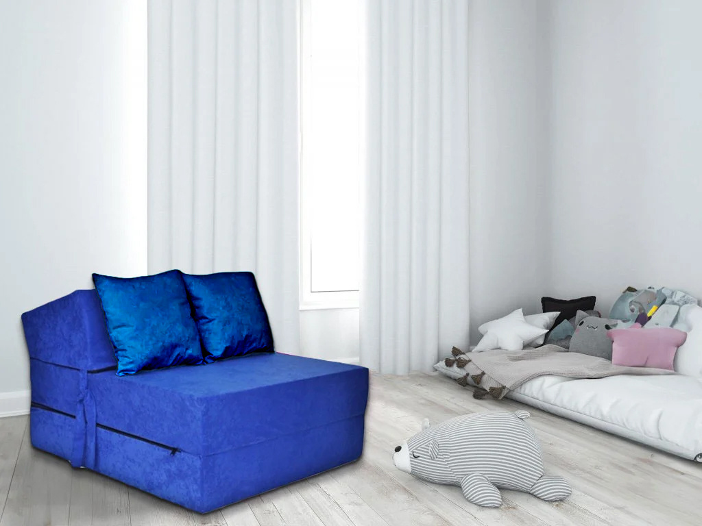 Luxe logeermatras - blauw - camping matras - reismatras - opvouwbaar matras - 200 x 70 x 15 - met licht blauwe kussens