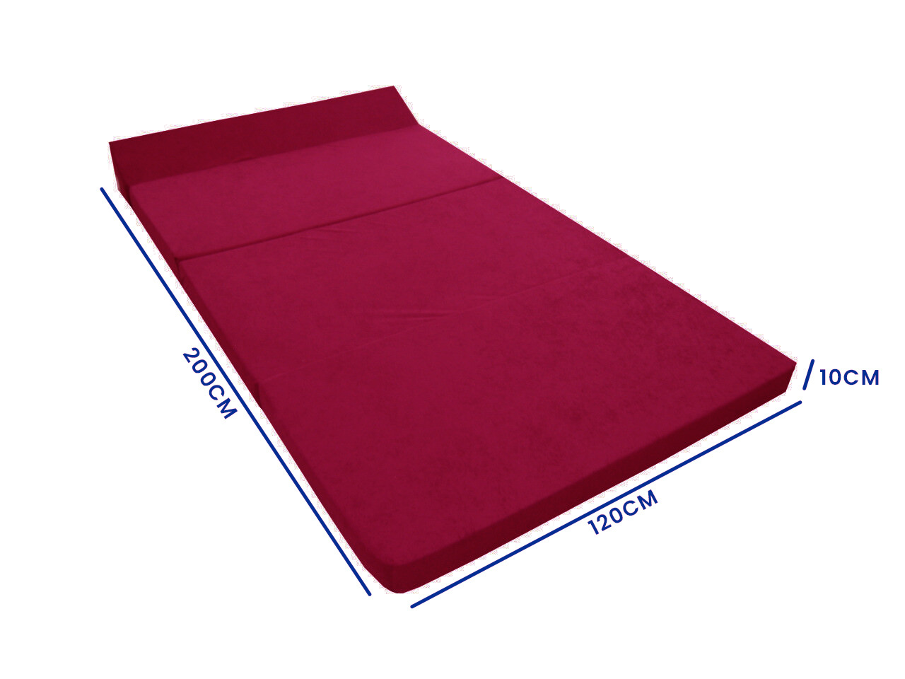 Opvouwbaar matras met hoofdkussen - Wasbare hoes - 200cm x 120cm x 10cm - bordeaux