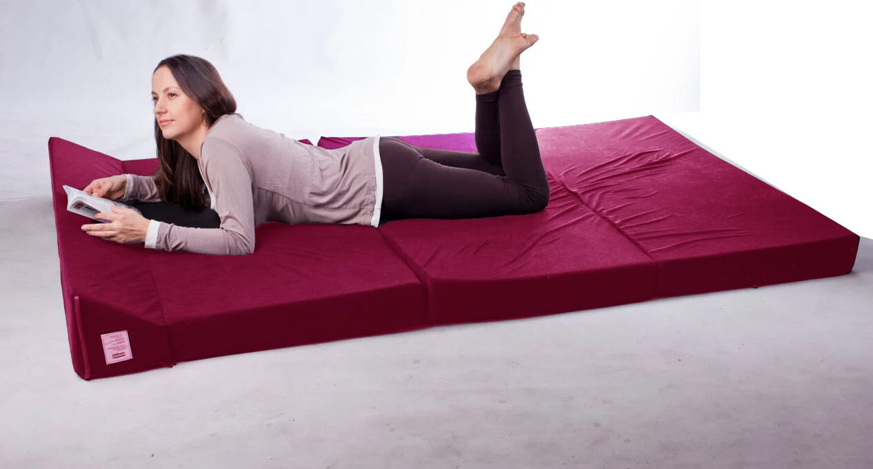 Opvouwbaar matras met hoofdkussen - Wasbare hoes - 200cm x 120cm x 10cm - bordeaux