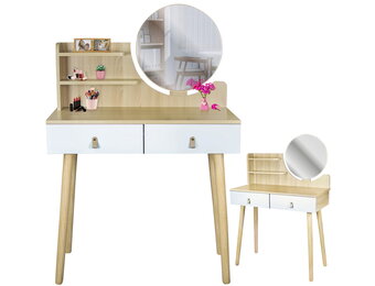 Make up tafel met spiegel - kaptafel - 80x40x122cm - beuken wit