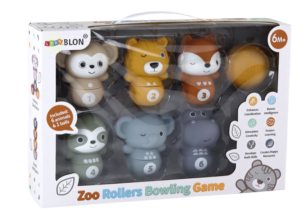 Bowlingset kinderen - 6-delig - diermotieven - educatief