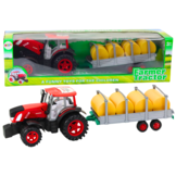 Speelgoed tractor - rood - met aanhangwagen - 35.5x21x19 cm