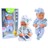 Baby pop - blauwe kleding - beweegbaar - 36cm x 17cm x 9cm