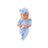 Baby pop - blauwe kleding - beweegbaar - 36cm x 17cm x 9cm