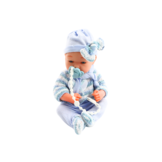 Baby pop - blauwe kleding - beweegbaar - 36cm x 17cm x 9cm