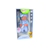 Baby pop - blauwe kleding - beweegbaar - 36cm x 17cm x 9cm