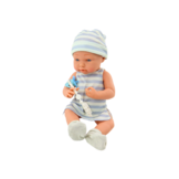 Babypop - blauw/wit outfit - beweegbare ledematen - incl accessoires