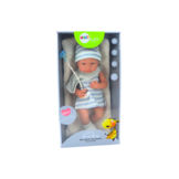 Babypop - blauw/wit outfit - beweegbare ledematen - incl accessoires