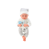 Levensechte babypop - wit/grijs gestreept - 35x16x10 cm - incl accessoires