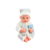 Levensechte babypop - wit/grijs gestreept - 35x16x10 cm - incl accessoires