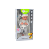 Levensechte babypop - wit/grijs gestreept - 35x16x10 cm - incl accessoires
