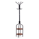 Staande kapstok - zwart metaal - 8 haken - 2 planken