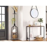 Staande kapstok - zwart metaal - 8 haken - 2 planken