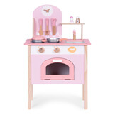 Houten speelgoed keuken - roze - compact formaat - 8 accessoires