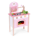 Houten speelgoed keuken - roze - compact formaat - 8 accessoires