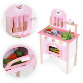 Houten speelgoed keuken - roze - compact formaat - 8 accessoires