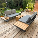 Loungeset tuin - aluminium - hoekbank en tafel - waterbestendige kussens