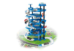 Speelgoed garage - politie - 5 niveaus - met 2 auto's en helikopter - 46x54x84 cm