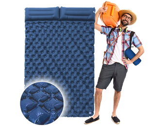 Opblaasbaar matras - tweepersoons - donkerblauw - waterbestendig - 195x120x7cm