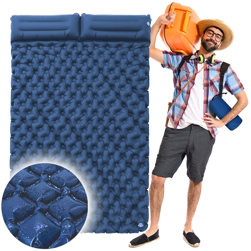 Opblaasbaar matras - tweepersoons - donkerblauw - waterbestendig - 195x120x7cm