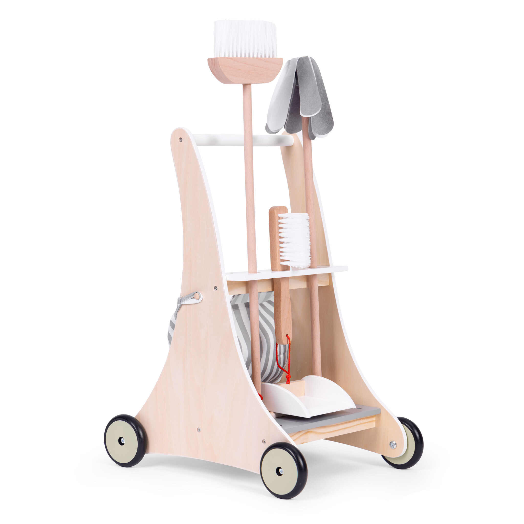 Schoonmaak speelgoed - houten wagen - inclusief tas