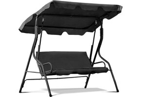 Schommelbank - verstelbare luifel - gepoedercoate staal - 3-zits - zwart