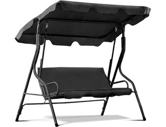 Schommelbank - verstelbare luifel - gepoedercoate staal - 3-zits - zwart