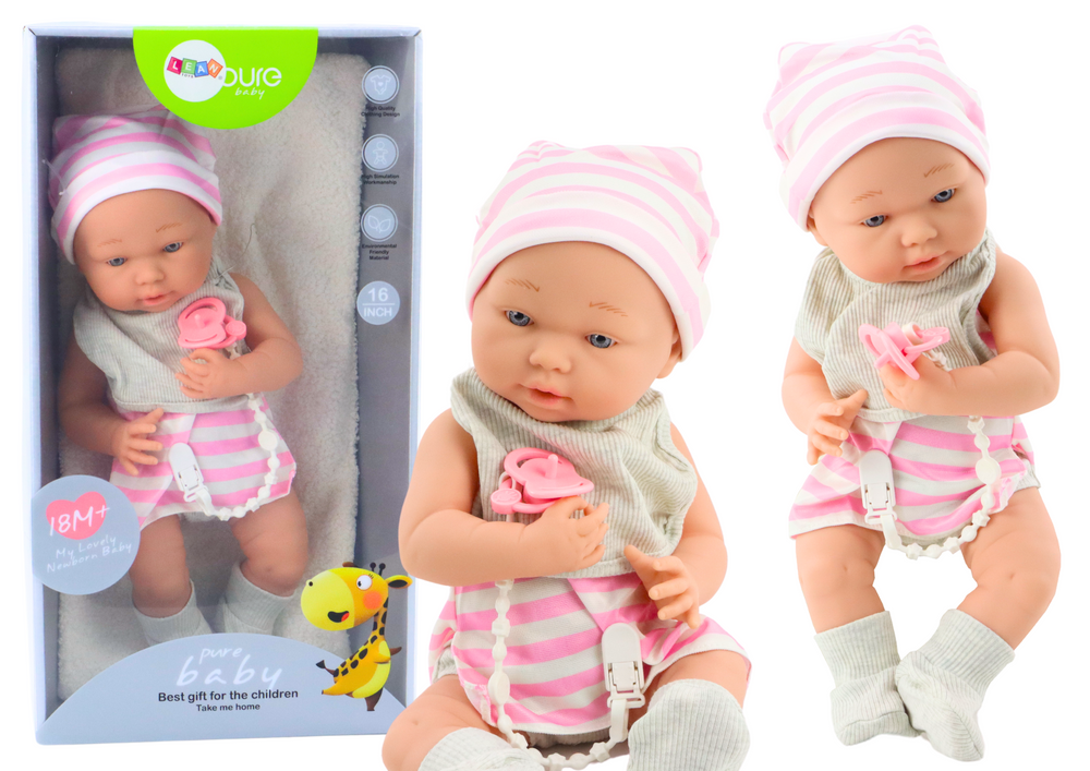 Babypop - wit en roze - inclusief accessoires - 42x18x10 cm -
