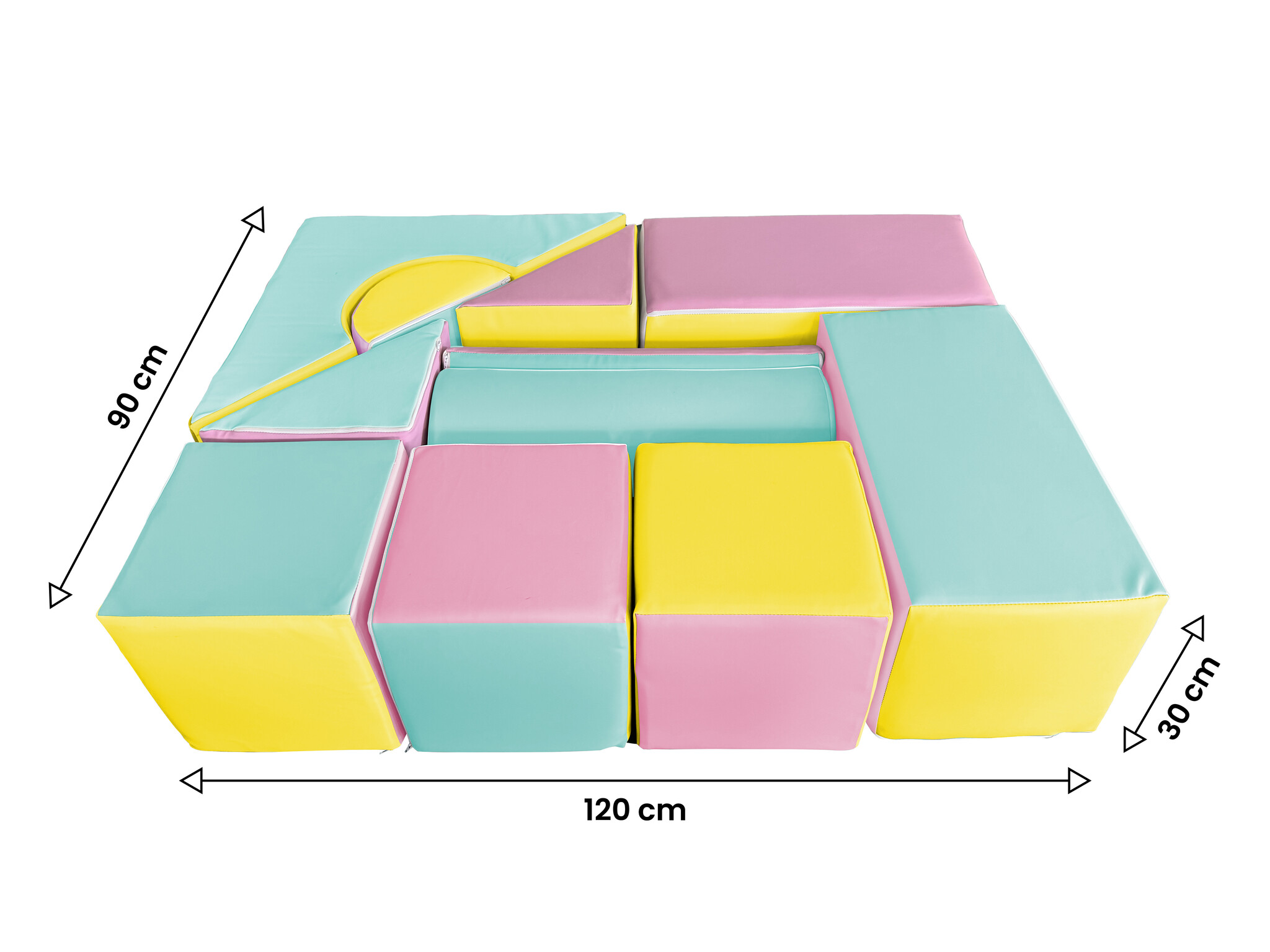 Grote schuimen bouwblokken - 11 stuks - gekleurd - roze, blauw, geel (pastel)