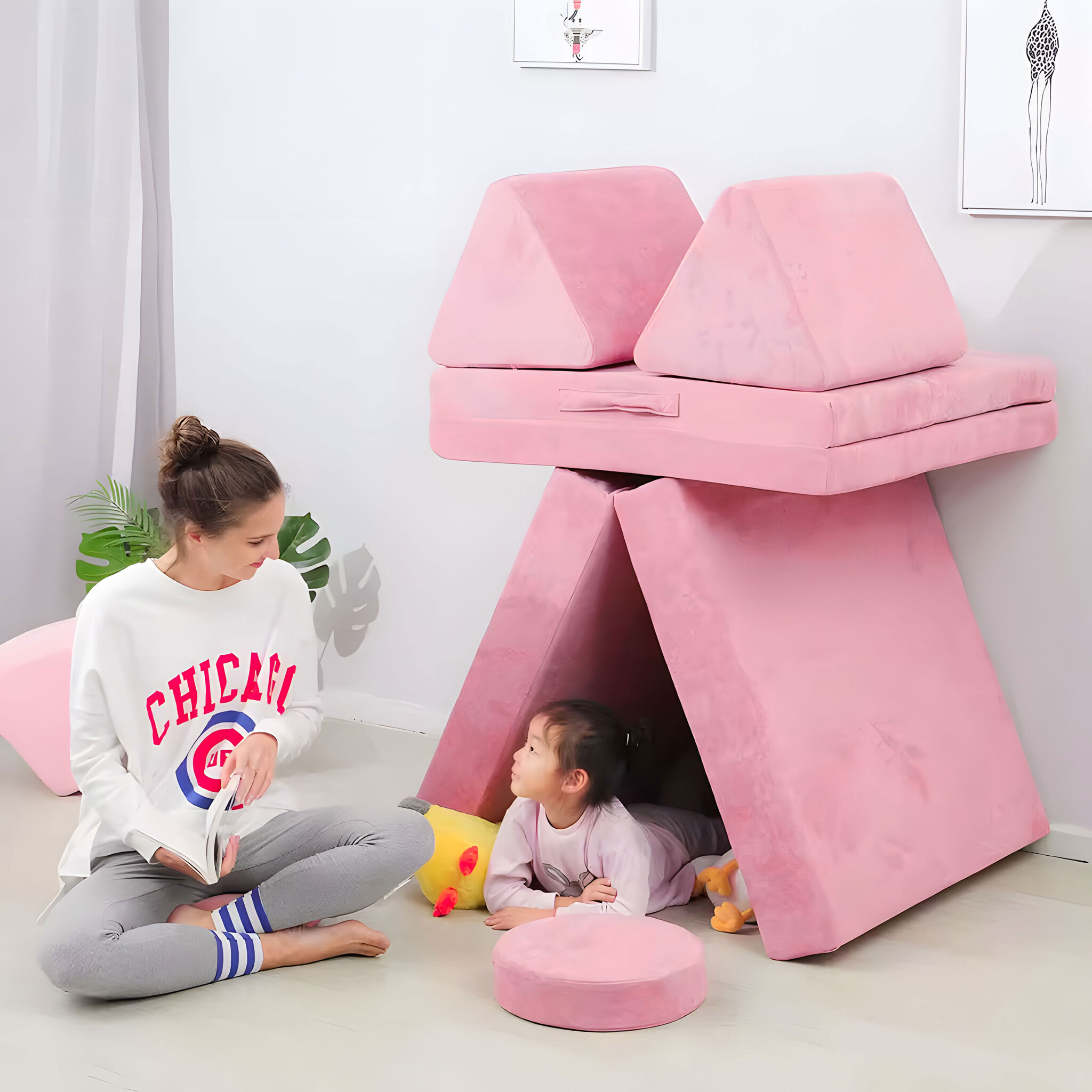 Kinder fauteuil - 8-delig - roze - 120 kg belastbaar