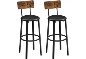 Barkruk met rugleuning - 2 stuks - rustiek bruin - 39x39x100 cm