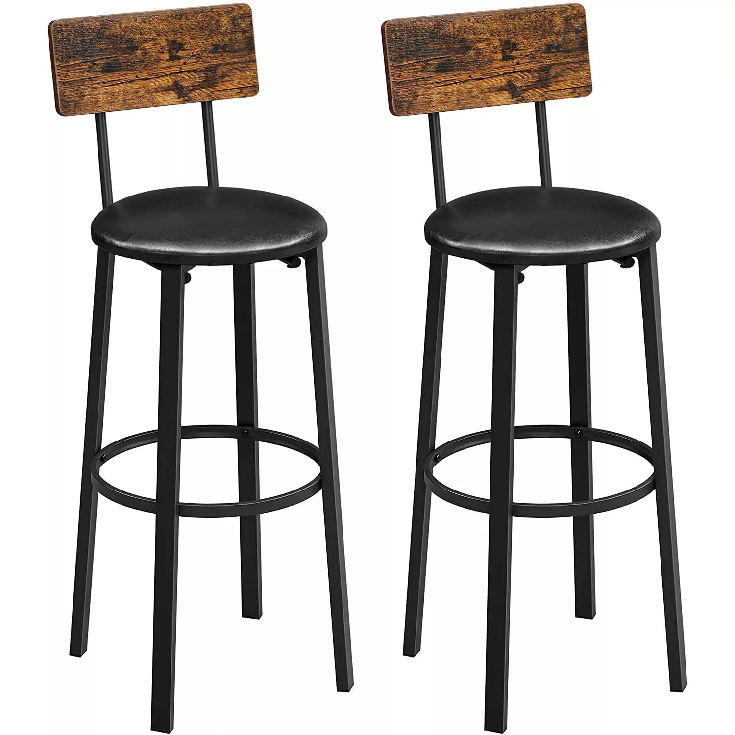 Barkruk met rugleuning - 2 stuks - rustiek bruin - 39x39x100 cm