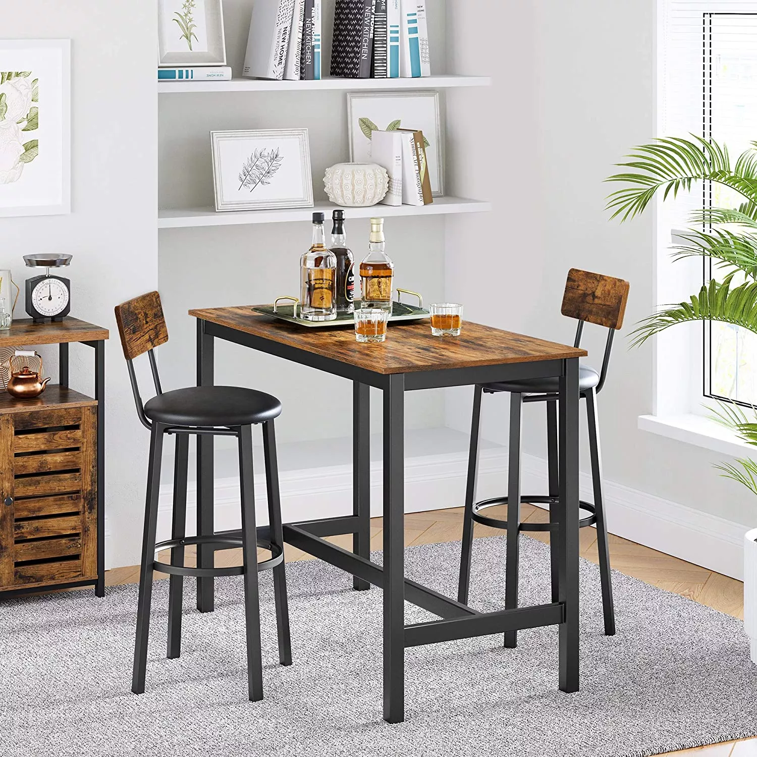 Barkruk met rugleuning - 2 stuks - rustiek bruin - 39x39x100 cm