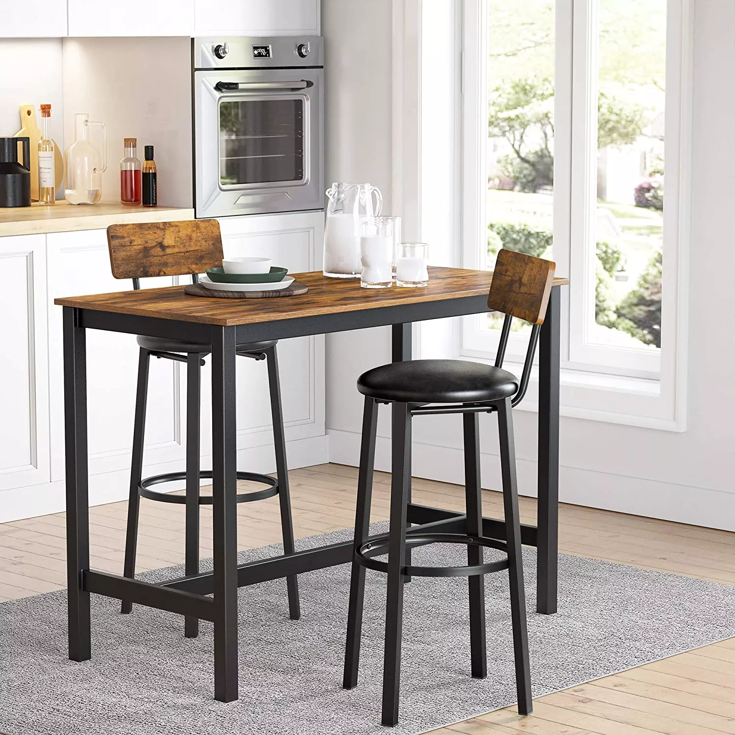 Barkruk met rugleuning - 2 stuks - rustiek bruin - 39x39x100 cm