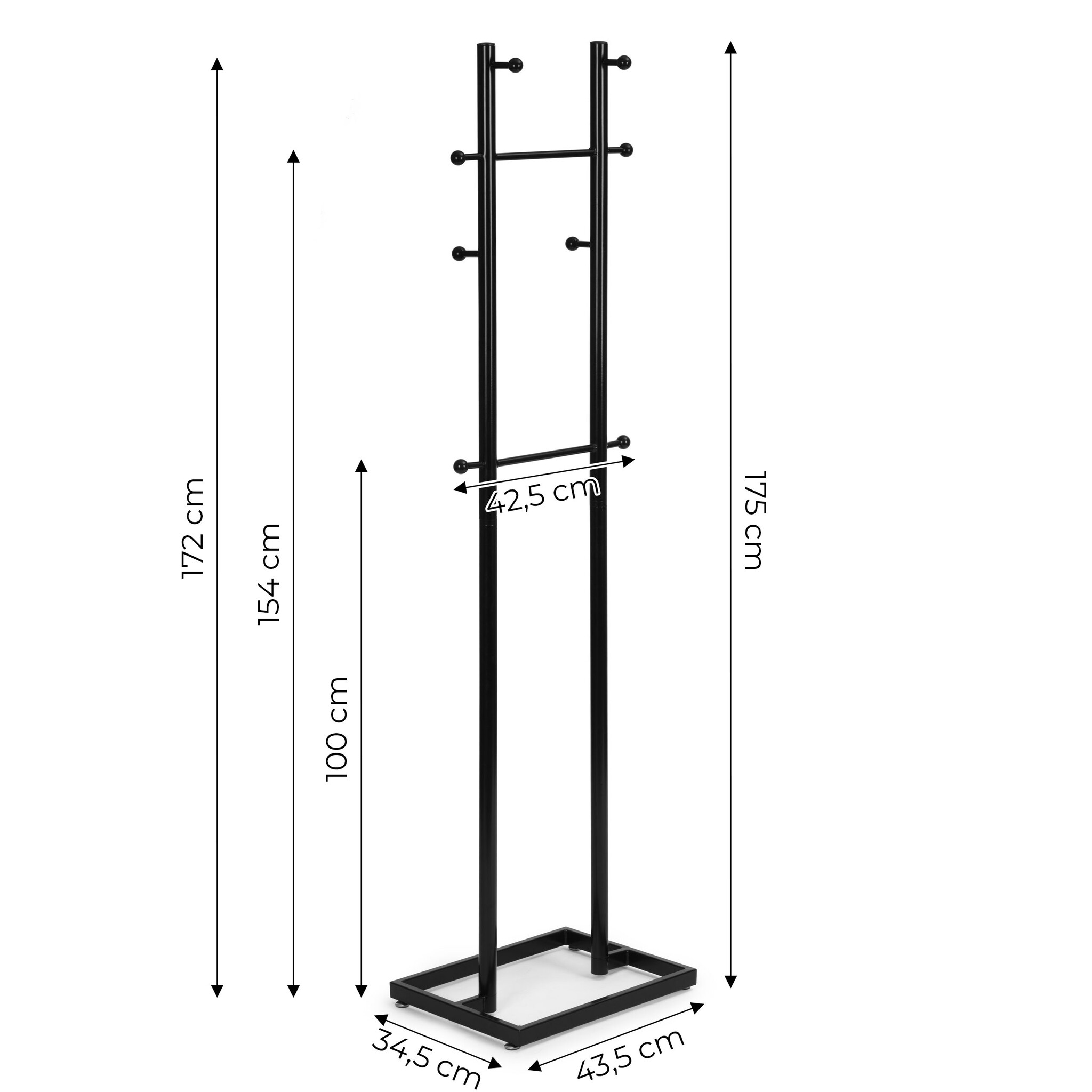 Staande kapstok - zwart - 175 cm - 8 haken