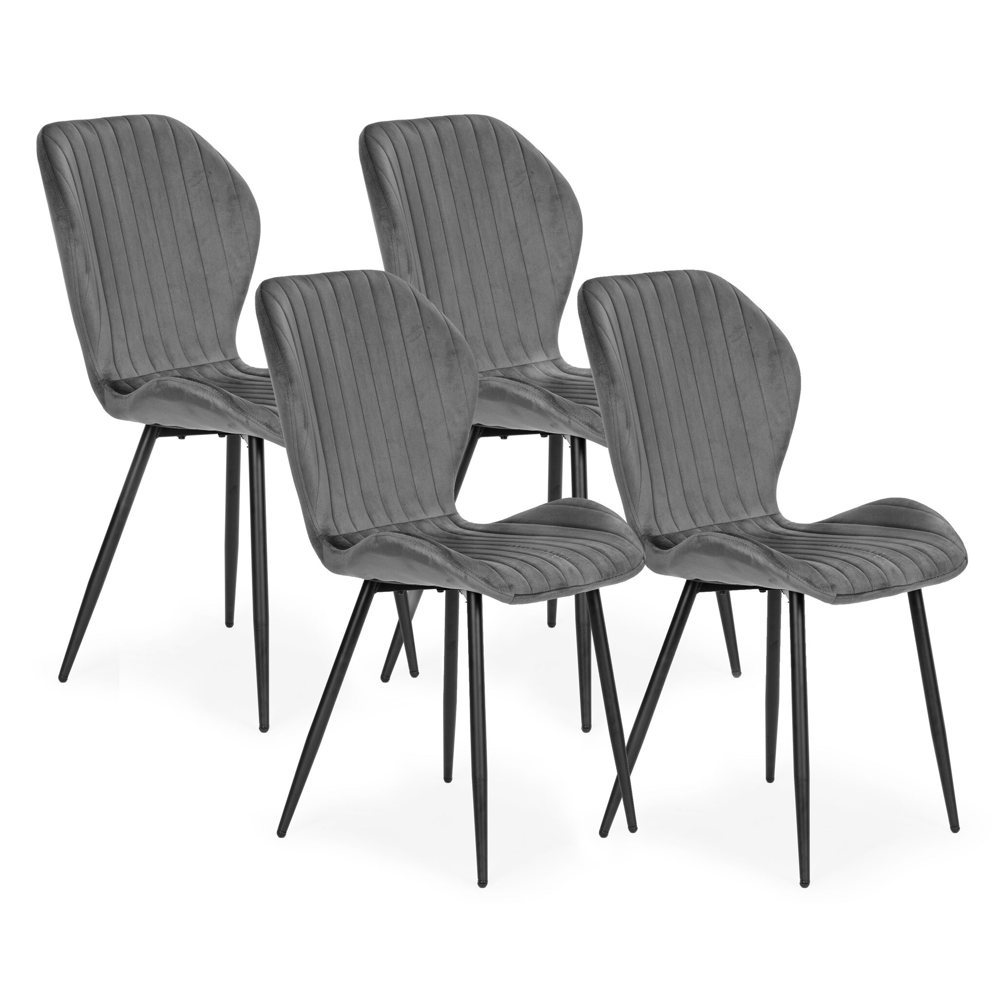Velvet eetkamerstoel - set van 4 eettafel stoelen - grijs